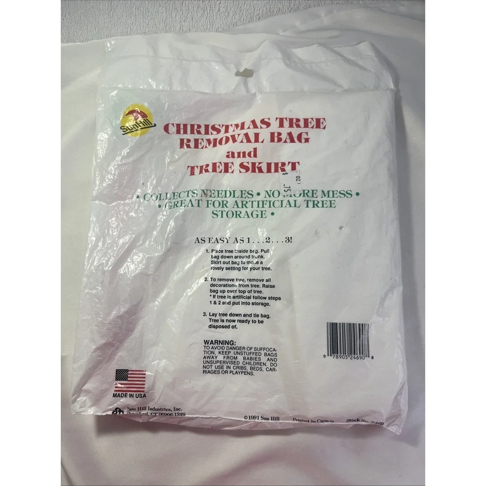Vintage 1991 Sun Hill Christmas‎ Tree Removal Bag And Tree Skirt Made In USA